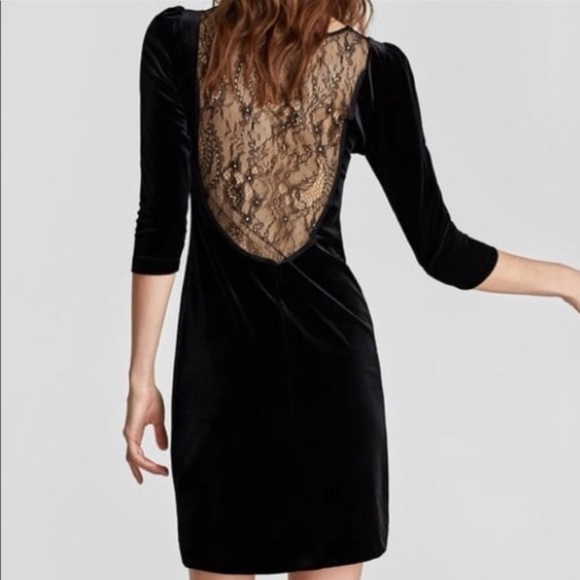 NWT Zara Black Velvet & Lace Party Dress Size Medium - Picture 3 of 8